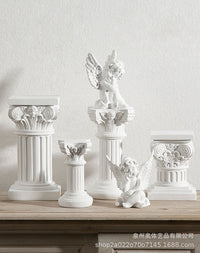 Nordic Resin Roman Column Candle Holder with Angel Figurine