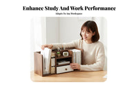 Desktop Book Rack with Drawer Stable Structure Tabletop Shelf Versatile Use