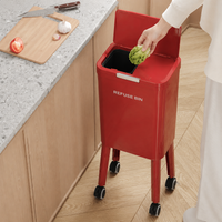 Lidded Trash Can, Slim, 12L, With Wheels, Resin-made, Double Lid Type, Under Kitchen Counter, Sorting Compatible