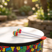 Tabletop Frame Drum with Wooden Drumsticks Floral Frame Drum with Drumsticks Padded Percussion Instrument Easy to Play for Music Teachers, Kids, Toddlers, Classroom, Playroom