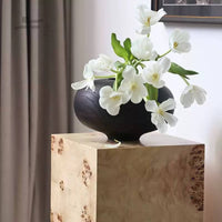 Black Wooden Vase Vintage Inspired Round Decorative Flower Holder Handmade