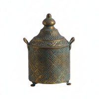 Metal Vase with Lid Patina Metal Vase with Handles Aged Bronze Vessel for Home Decor