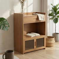 Three-Tier Storage Cabinet Space-Saving Wooden Cabinet with Drawer Compact Organizer for Tea Room