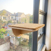 Cat Window Perch with 5 Strong Suction Cups, Wood Cat Shelf and Suction Cup Cat Perch, Simple Style Indoor Window-Mounted Area for Pets