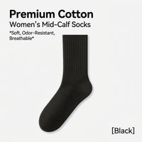Crew Socks for Women Length Tube for Daily Wear and Travel, Casual Everyday Solid Color Black, Boneless Construction for Young Adults