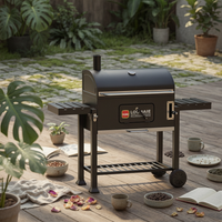 Trolley Briquette Barbecue Side Shelves Barbecue Grill with Lid Door Outdoor Cooking
