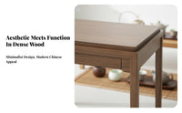 Modern Chinese design Square Wooden Table with Stone Top sturdy Wood Frame 2-Tier Accent Table space-efficient Design Household Furniture Space Saving for Tea Lovers, Admirers of Asian Decor, Apartment Dwellers, Balcony, Living Room, Reception Area, Offic