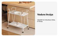 2-Tier Rolling End Table Sturdy Serving Trolley Easy to Clean for Living Room
