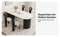 5 Pieces French Cream design Half-Moon Table with 4 Chairs Modern Minimalist Dining Area Furniture Curved surface Indoor Furnishing Space-Saving Design for Apartment Dwellers, Homeowners, Families, Small Spaces, Open-Plan Areas, Kitchen, Living Room