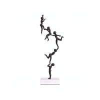 Acrobats Figure Matte Black Human-Figure Composition Minimalist Sculpture with Marble Base for Living Room, Tv Cabinet, Bookshelf