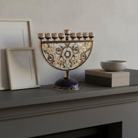 9 Branch Hanukkah Menorah Vintage Design Metal Nine Arm Candle Holder Colorful