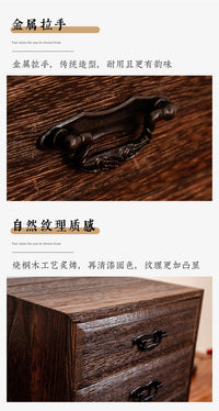 Solid Wood Drawer Storage Box with Compartments, Retro Desk Organizer, 3-Layer
