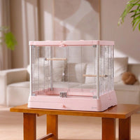 Large Bird Cage with Glass and Metal, Luxury Tabletop Metal Parrot Cage for Indoor Use, Universal Fit for Birds, Includes Accessories and Tray