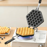 Egg Waffle Pan with Handle Stovetop Egg Waffle Pan Cookware Non-Stick Manual for Home Bakers