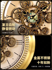 2025新款轻奢齿轮机械钟表挂钟客厅欧式高级艺术复古创意挂墙时钟