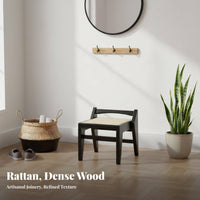 Woven Top Wooden Stool Mortise and Tenon Joinery Indoor Furnishing dense Wood Frame Multi-Purpose for Design aficionados
