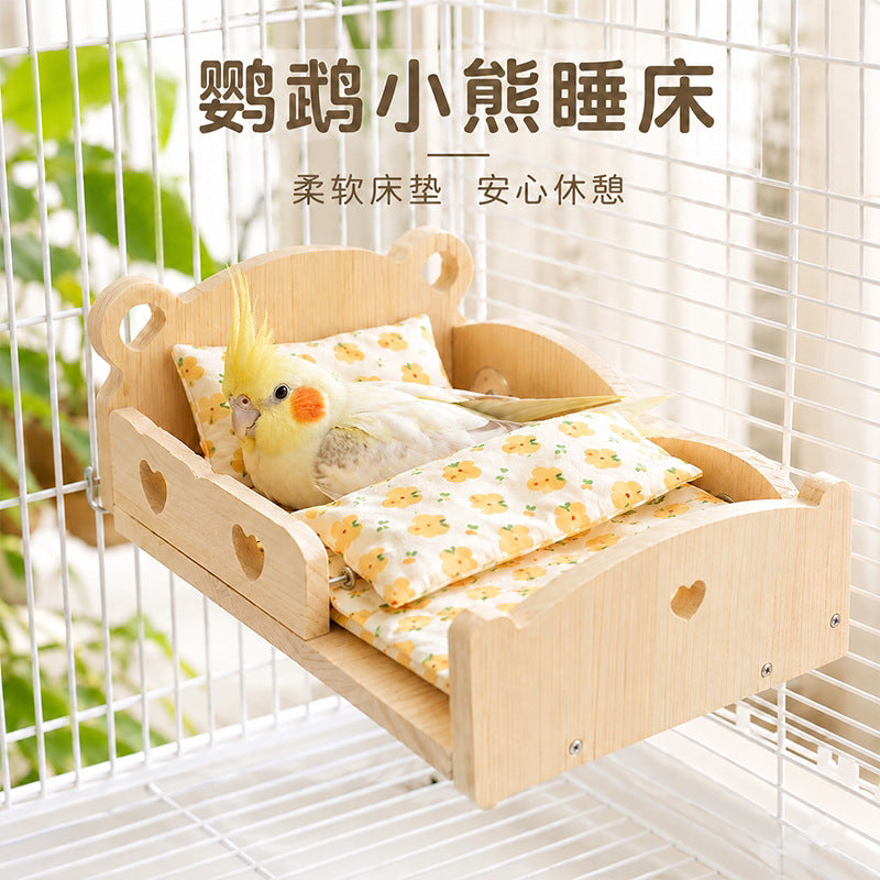 Parrot Solid Wood Bear Bed with Fabric Set - Bird Nest for Budgies, Cockatiels, and Lovebirds