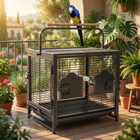 Portable Bird Cage for Small Animals, Metal Budgie Cage with Handle and 2 Doors, Cockatiel Cage with Perch Food Bowls for Outdoor Car Travel