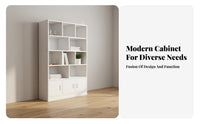 Modern Design Living Room Display Cabinet Large Capacity Freestanding Display Shelf Sturdy Construction Freestanding Bookcase with Doors Easy-to-Clean Surface for Collectors, Apartment Dwellers, Homeowners