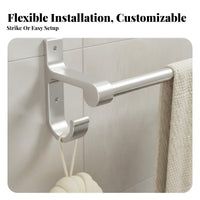 Drillno-Drill Installation Double Bar Towel Hanger with Hooks Wall Mounted Double Towel Rod Rust Resistant Bathroom Rack Space-Saving for Homeowners, DIY Enthusiasts, Restroom, Laundry Room, Kitchen, Closet