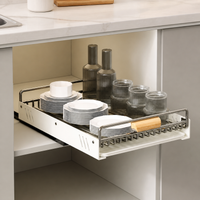 Stainless Steel Pull-Out Dish Drying Rack, Under-Mount Dish Rack for Bowls and Dishes, Milk White Dish Drainer 42x30x9cm