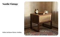 Rattan Drawer End Table Zen-inspired Design Nightstand Vintage Inspired Minimalist for Homeowners, Renters, Hallway