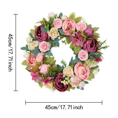 Pink Peony Wreath Lifelike Peony Wreath Handmade Look for Wedding