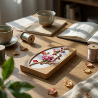 Blossom Frame Patterned Background Miniature Floral Frame Wooden Finish Miniature Decoration