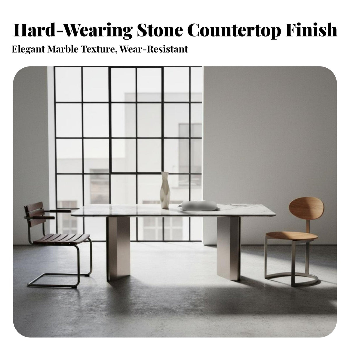 Rectangular Table with Geometric Base Italian design 6-Seater Rectangular Table Luxury Feel Dining Furniture for Apartment Dwellers, Hosts, Living Room