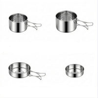 304 Stainless Steel Camping Cookware Set with Storage Bag Outdoor Cookware Set with Folding Handles Nesting Mess Kit Compact for Backpackers