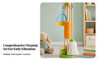 Role-Play Wooden Cleaning Toy Set Early Learning Kids Cleaning Playset Storage Stand Toy Mop and Broom Set Bright Colors for Children
