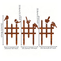 3 Pieces Three-Section Cutout Metal Picket Fence Garden Border Stake Metal Avian Silhouette Decoration