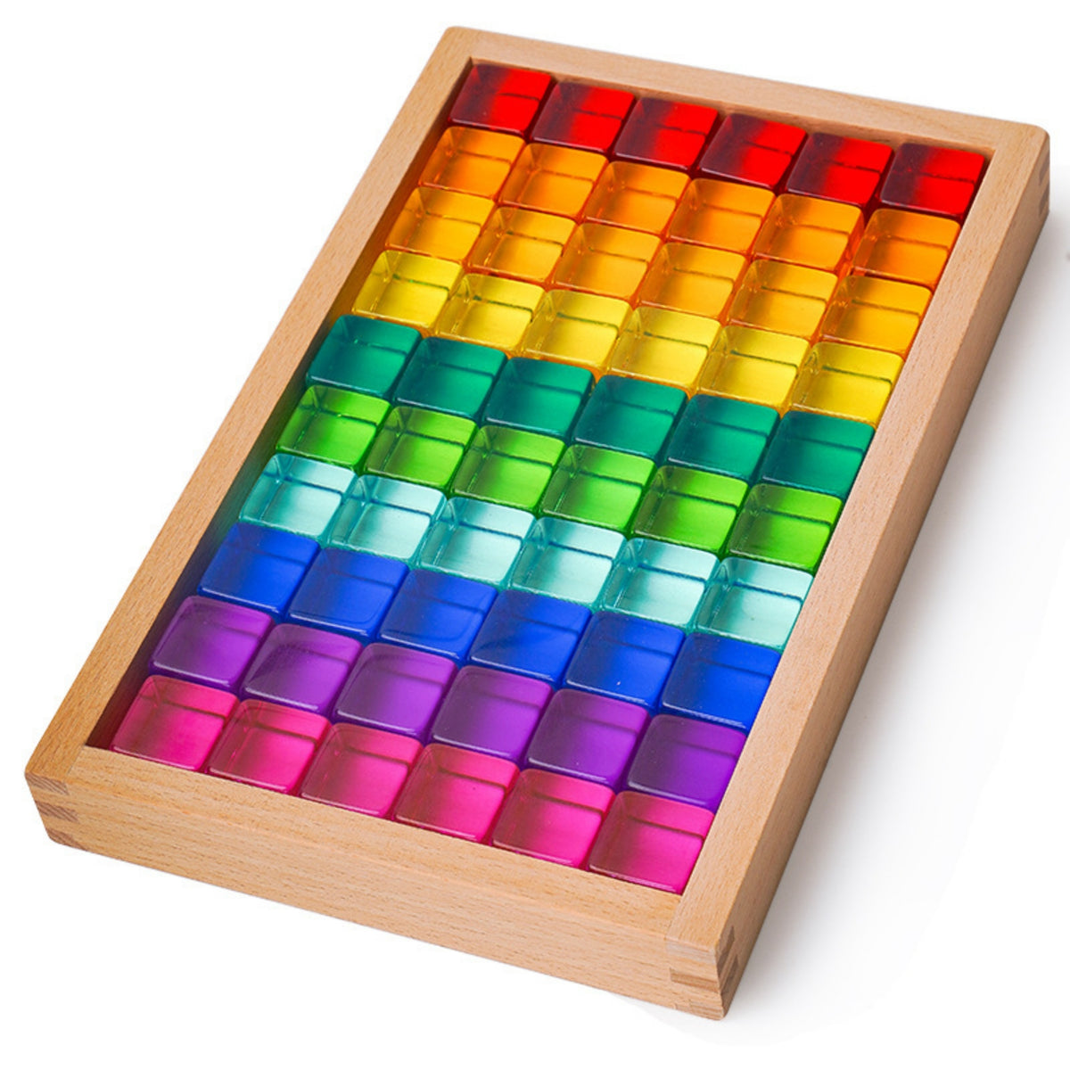 Acrylic Blocks with Wooden Tray Colorful Cube Blocks with Wooden Frame Stackable Acrylic Building Cubes for Nursery