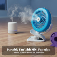 Quiet Operation Attach-on Misting Fan Adjustable Speeds Portable Misting Fan 360-Degree Rotation for Travelers, Bedside, Camping, Stroller
