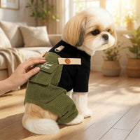 Dog Jumpsuit and Four Leg Dog Suit, Ribbed Polyester Overalls with Fasteners, Casual Crew Neck Dog Overalls for Small Medium Clothes