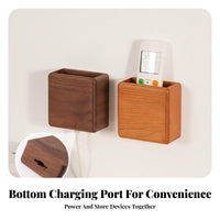Drill-Effortless Installation Wooden Wall Storage Box Space Saving Bedside Phone Charging Holder Multi-Purpose for Entryway