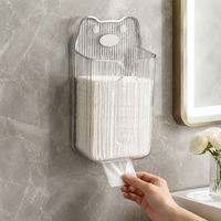 Transparent Wall-Mounted Tissue Dispenser, Self-Adhesive No Drilling Required, For Facial Tissues Up To 12x9.5cm, Modern Plastic Dispenser