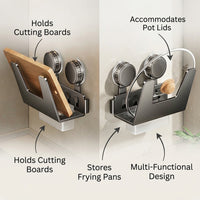 Pot Lid Rack and Wall Mount Storage for Kitchen, with Suction Cup, No-Drill Carbon Steel Organizer