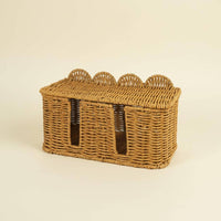 Rattan Power Strip Organizer with Lid Power Strip Concealment Box Easy Access Slots Desktop Cable Management Box