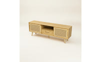 TV Cabinet with Drawer Media Storage Cabinet Console Woven TV Stand with Open Shelves for Living Room