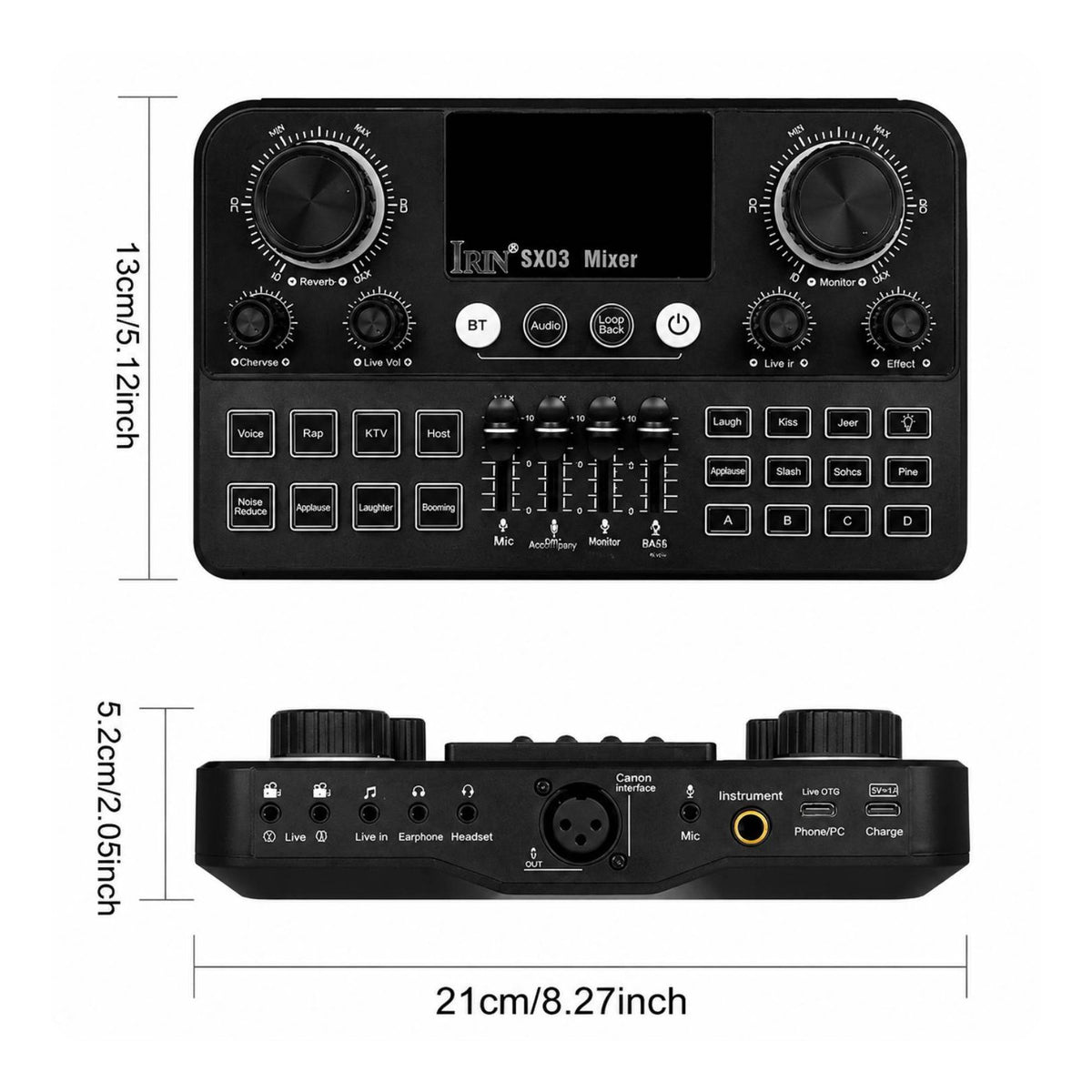 Digital Display Live Live Broadcasting Sound Card Noise Reduction Bluetooth Karaoke Mixer Multi-Band Equalizer Live Sound Card Single-Press Presets for Streamers, Beginners, Recording