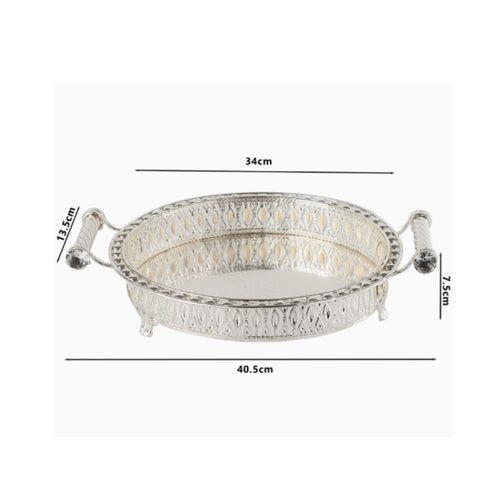 Filigree Tray Raised Rim Mirror Polished Round Tray Standing Feet