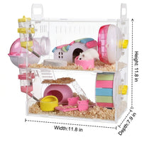 Transparent Hamster Cage Acrylic Hamster Cage, Double Layer Hamster Cage with Water Bottle, Complete Set for Syrian and Dwarf Hamster Habitat