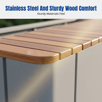 Configurable Outdoor Planter Bench, Stainless Steel and Solid Wood, For Plazas, Malls, Landscapes, Leisure