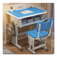 Ergonomic Design Children's Homework Table and Chair Rounded Corners Kids Desk and Chair Set Easy to Assemble Height Adjustable Study Table Pen Slot for Students, Home, Bedroom