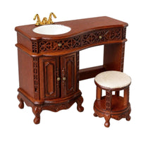 1:12 Scale Dollhouse Vanity with Stool 1:12 Scale Dollhouse Vanity with Washbasin Vintage Style Sink Cabinet for Miniaturists