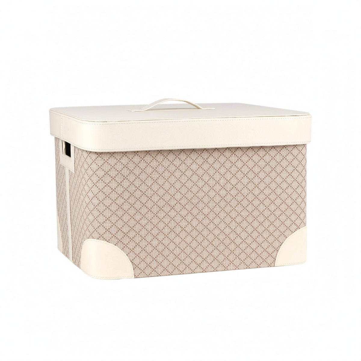 Lidded Storage Box Leather Exterior Storage Bin with Handle Reinforced Corners Household Order for Laundry Room
