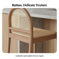Woven Seat High Stool Wabi-Sabi Aesthetic Bar Chair Sturdy Wood Frame With Backrest for Interior Decorators, Kitchen Island