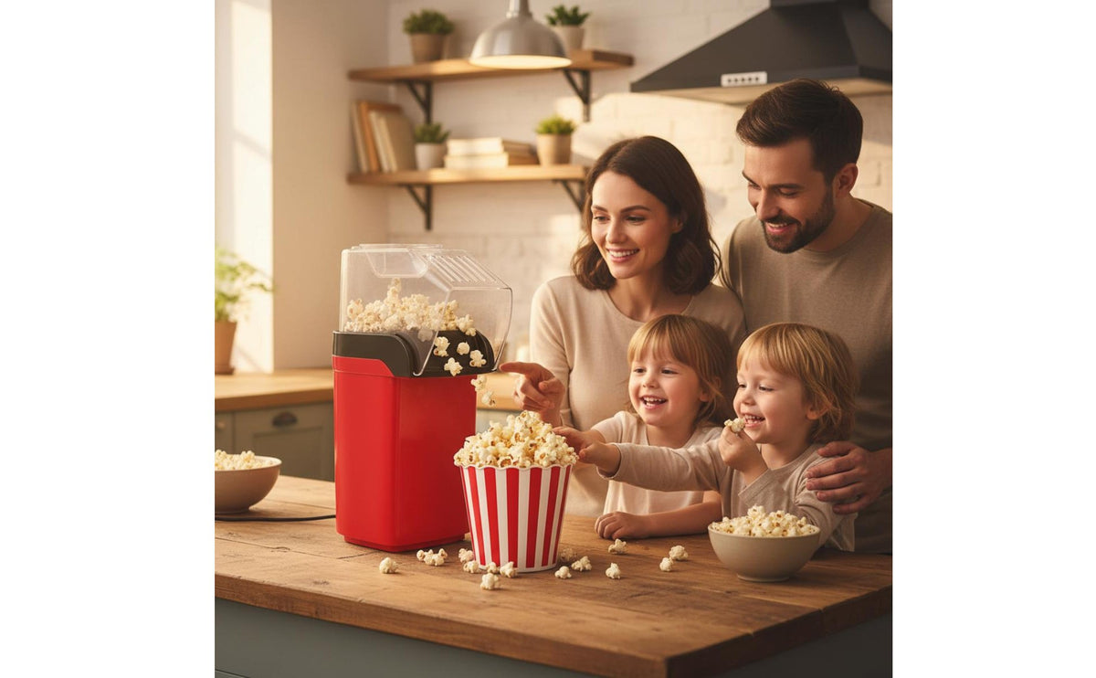 Oil-Oil-Less Hot Air Popcorn Popper High Popping Rate Mini Electric Popcorn Machine Easy to Clean Kitchen Appliance Single-Button Operation for Families, Kids, Home, Movie Night, Parties