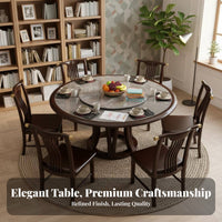 Solid Wood Dining Set with Turntable Heat Resistant New Chinese Design Dining Set High Temperature Resistance Kitchen Table with 6 Chairs for Families